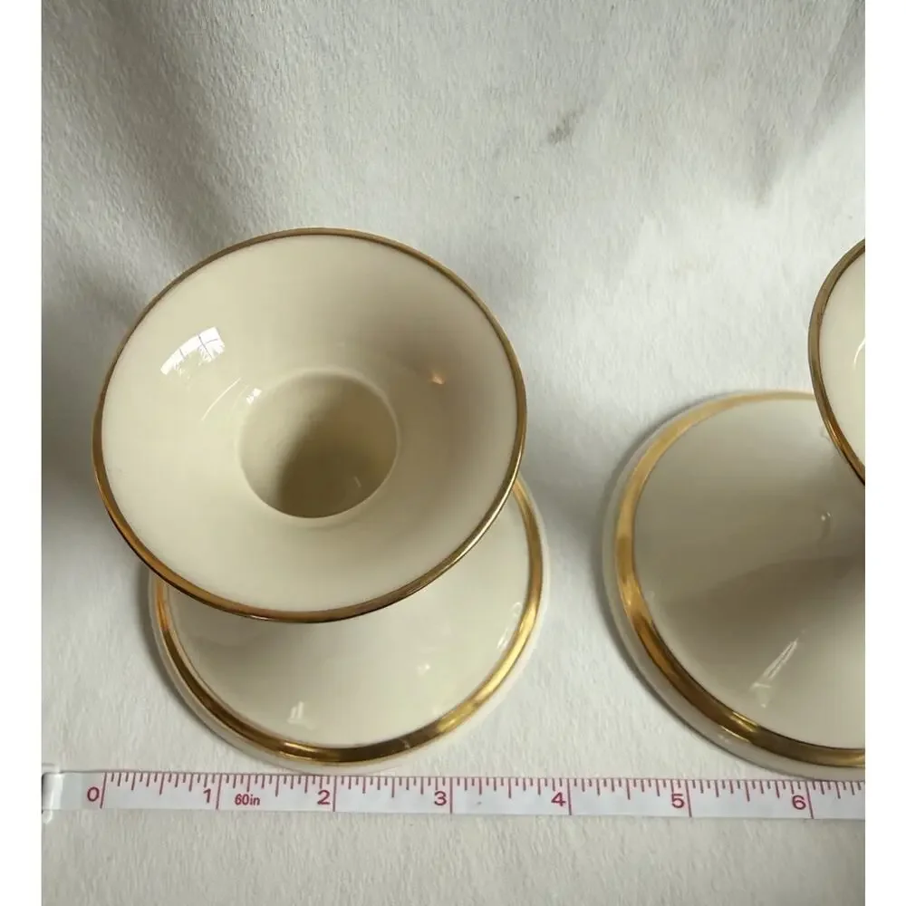 Pair of Lenox 3.5” Hand Painted Gold Trim Candle Holders